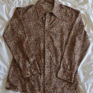 Vintage 70s Style Large Collar Polyester Paisley Print Men's Dress Shirt